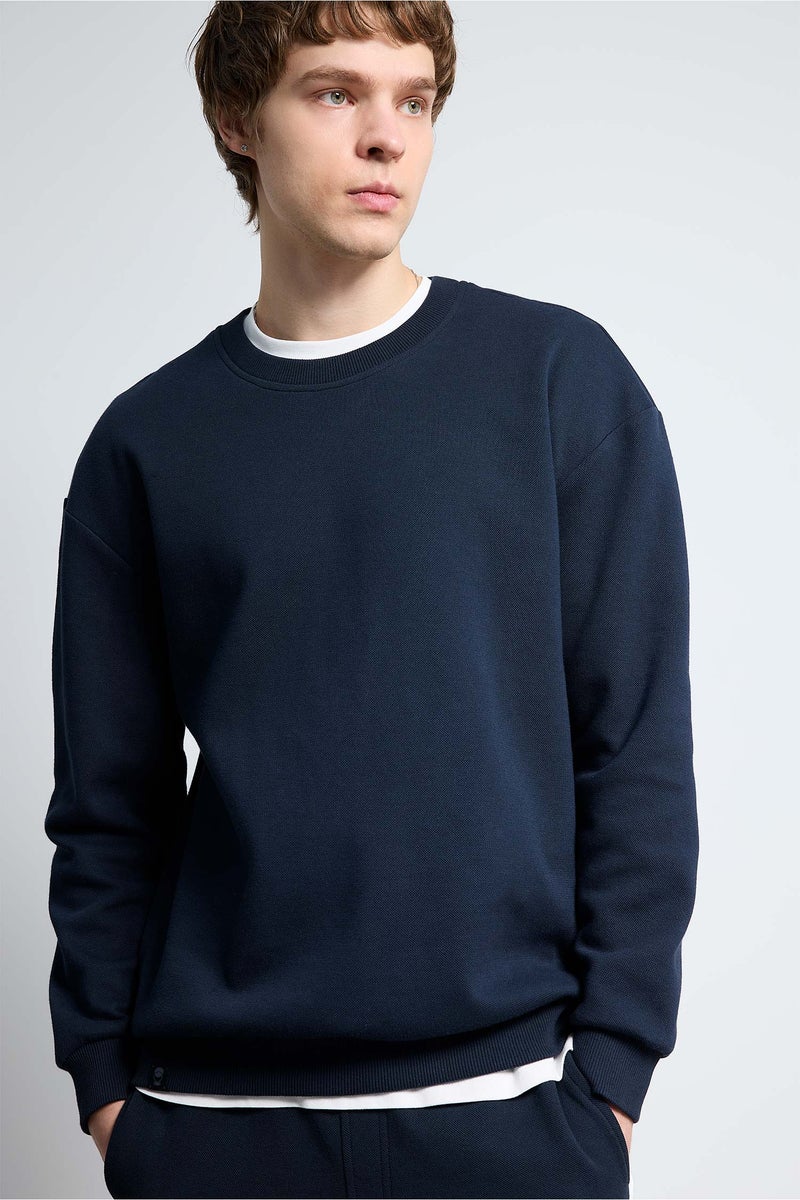 DeFacto Blue Man Boxy Fit Long Sleeve Sweatshirt Casual - Image 1